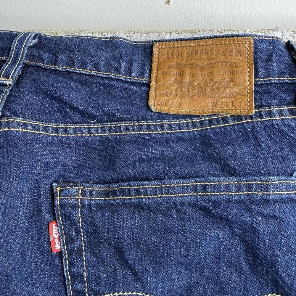 Levi's Premium 502 Jeans Men's Size 34x34 Big E Dark Wash Blue Denim Tapered